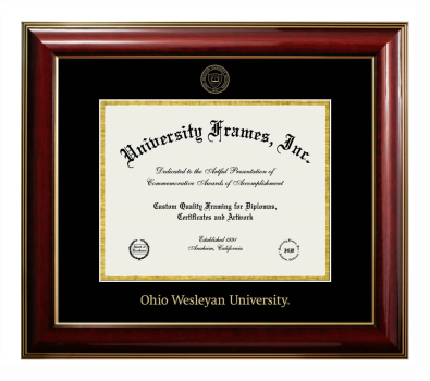 Ohio Wesleyan University Diploma Frame in Classic Mahogany with Gold Trim with Black & Gold Mats for document: 8 1/2"h x 11"w  
