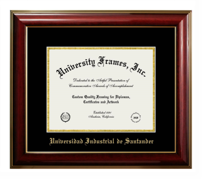 Universidad Industrial de Santander Diploma Frame in Classic Mahogany with Gold Trim with Black & Gold Mats for document: 8 1/2"h x 11"w  