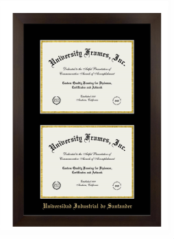 Universidad Industrial de Santander Double Diploma Frame in Manhattan Espresso with Black & Gold Mats for document: 8 1/2"h x 11"w  , document: 8 1/2"h x 11"w  