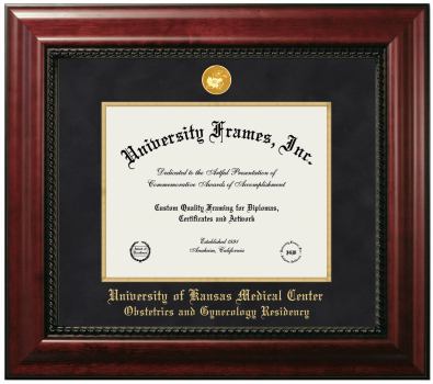 University of Kansas Medical Center Obstetrics and Gynecology Residency Diploma Frame in Executive with Gold Fillet with Black Suede Mat for document: 8 1/2"h x 11"w  