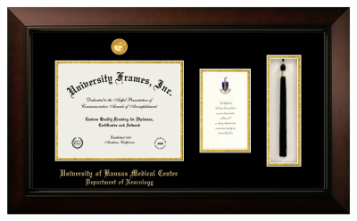 University of Kansas Medical Center Department of Neurology Diploma with Announcement & Tassel Box Frame in Legacy Black Cherry with Black & Gold Mats for document: 8 1/2"h x 11"w  , diploma: 7"h x 4"w  