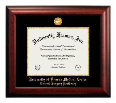 University of Kansas Medical Center University of Kansas Medical Center Diploma Frame in Satin Mahogany with Black & Gold Mats for document: 8 1/2"h x 11"w  