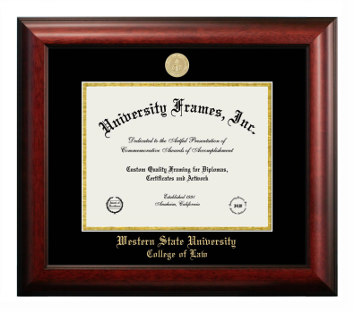 Western State University College of Law Diploma Frame in Satin Mahogany with Black & Gold Mats for document: 8 1/2"h x 11"w  
