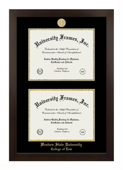 Western State University College of Law Double Diploma Frame in Manhattan Espresso with Black & Gold Mats for document: 8 1/2"h x 11"w  , document: 8 1/2"h x 11"w  