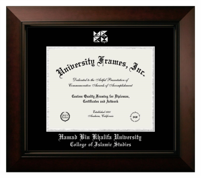 Hamad Bin Khalifa University College of Islamic Studies Diploma Frame in Legacy Black Cherry with Black & Silver Mats for document: 8 1/2"h x 11"w  