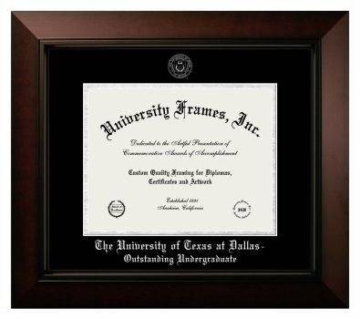 The University of Texas at Dallas Outstanding Undergraduate Diploma Frame in Legacy Black Cherry with Black & Silver Mats for document: 8 1/2"h x 11"w  