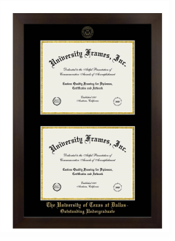 The University of Texas at Dallas Outstanding Undergraduate Double Diploma Frame in Manhattan Espresso with Black & Gold Mats for document: 8 1/2"h x 11"w  , document: 8 1/2"h x 11"w  