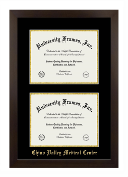 Chino Valley Medical Center Double Diploma Frame in Manhattan Espresso with Black & Gold Mats for document: 8 1/2"h x 11"w  , document: 8 1/2"h x 11"w  