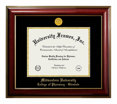 Midwestern University College of Pharmacy - Glendale (Glendale, AZ) Diploma Frame in Classic Mahogany with Gold Trim with Black & Gold Mats for document: 8 1/2"h x 11"w  