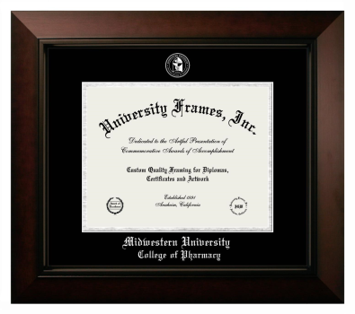 Midwestern University College of Pharmacy Diploma Frame in Legacy Black Cherry with Black & Silver Mats for document: 8 1/2"h x 11"w  