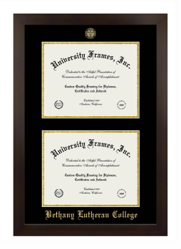 Bethany Lutheran College Double Diploma Frame in Manhattan Espresso with Black & Gold Mats for document: 8 1/2"h x 11"w  , document: 8 1/2"h x 11"w  