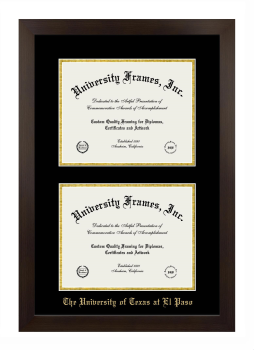 University of Texas at El Paso Double Diploma Frame in Manhattan Espresso with Black & Gold Mats for document: 8 1/2"h x 11"w  , document: 8 1/2"h x 11"w  