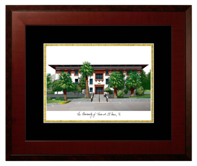University of Texas at El Paso Lithograph Only Frame in Honors Mahogany with Black & Gold Mats