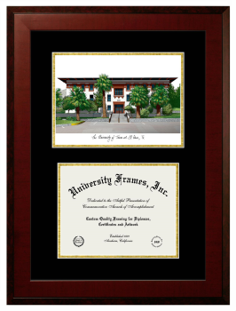 University of Texas at El Paso Double Opening with Campus Image (Unimprinted Mat) Frame in Honors Mahogany with Black & Gold Mats for document: 8 1/2"h x 11"w  