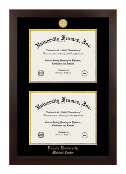 Loyola University Medical Center Double Diploma Frame in Manhattan Espresso with Black & Gold Mats for document: 8 1/2"h x 11"w  , document: 8 1/2"h x 11"w  