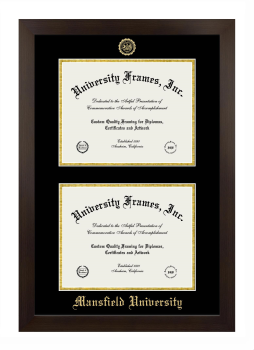 Mansfield University Double Diploma Frame in Manhattan Espresso with Black & Gold Mats for document: 8 1/2"h x 11"w  , document: 8 1/2"h x 11"w  