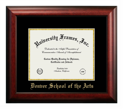 Denver School of the Arts Diploma Frame in Satin Mahogany with Black & Gold Mats for document: 8 1/2"h x 11"w  