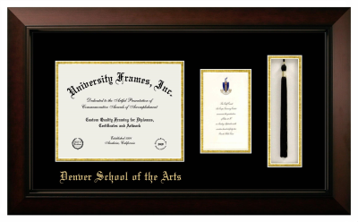 Denver School of the Arts Diploma with Announcement & Tassel Box Frame in Legacy Black Cherry with Black & Gold Mats for document: 8 1/2"h x 11"w  , diploma: 7"h x 4"w  