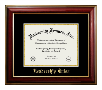 Leadership Tulsa Diploma Frame in Classic Mahogany with Gold Trim with Black & Gold Mats for document: 8 1/2"h x 11"w  
