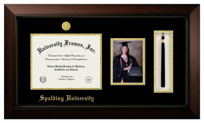 Spalding University Diploma with 5 x 7 Portrait & Tassel Box Frame in Legacy Black Cherry with Black & Gold Mats for document: 8 1/2"h x 11"w  