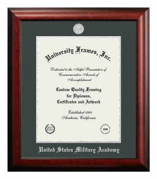 United States Military Academy (West Point) Diploma Frame in Satin Mahogany with Forest Green & Silver Mats for document: 14"h x 11"w  