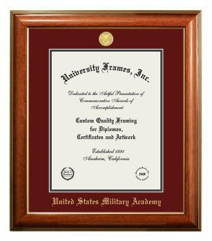 United States Military Academy (West Point) Diploma Frame in Classic Walnut with Gold Trim with Maroon & Forest Green Mats for document: 14"h x 11"w  