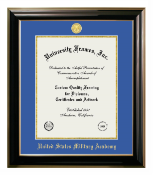 United States Military Academy (West Point) Diploma Frame in Classic Ebony with Gold Trim with Royal Blue & Gold Mats for document: 14"h x 11"w  