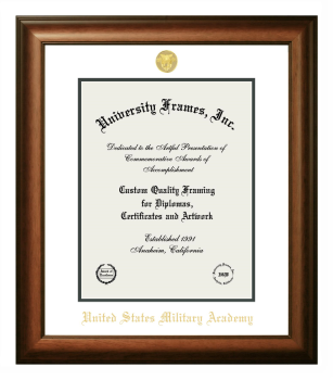United States Military Academy (West Point) Diploma Frame in Satin Walnut with White & Forest Green Mats for document: 14"h x 11"w  