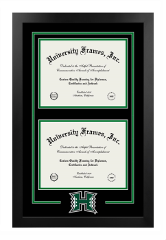 University of Hawaii at Manoa Logo Mat - Double Degree Frame in Manhattan Black with Black & Kelly Green Mats for document: 8 1/2"h x 11"w  , document: 8 1/2"h x 11"w  