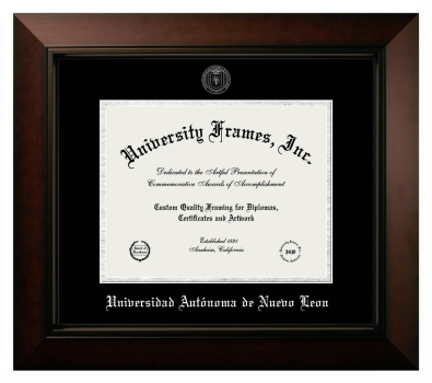 Universidad Autónoma de Nuevo Leon Diploma Frame in Legacy Black Cherry with Black & Silver Mats for document: 8 1/2"h x 11"w  