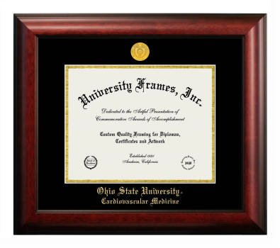 Ohio State University Cardiovascular Medicine Diploma Frame in Satin Mahogany with Black & Gold Mats for document: 8 1/2"h x 11"w  