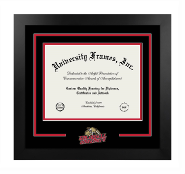 Caldwell University Logo Mat Frame in Manhattan Black with Black & Red Mats for document: 8 1/2"h x 11"w  