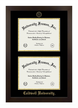 Caldwell University Double Diploma Frame in Manhattan Espresso with Black & Gold Mats for document: 8 1/2"h x 11"w  , document: 8 1/2"h x 11"w  