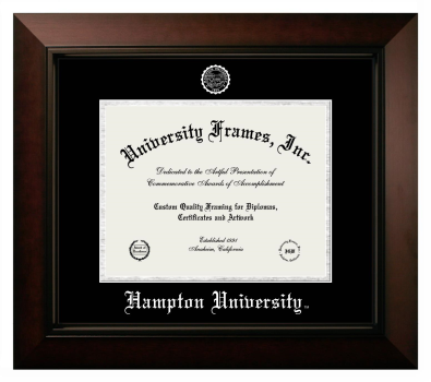 Hampton University Diploma Frame in Legacy Black Cherry with Black & Silver Mats for document: 8 1/2"h x 11"w  