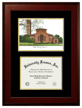 Hampton University Double Opening with Campus Image (Unimprinted Mat) Frame in Honors Mahogany with Black & Gold Mats for document: 8 1/2"h x 11"w  