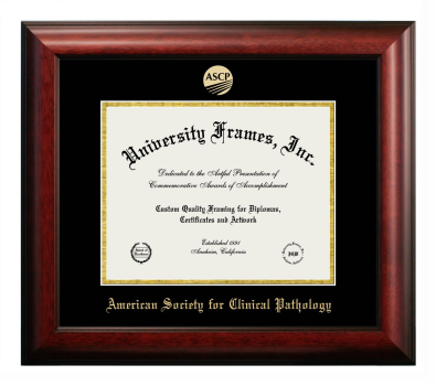 American Society for Clinical Pathology Diploma Frame in Satin Mahogany with Black & Gold Mats for document: 8 1/2"h x 11"w  