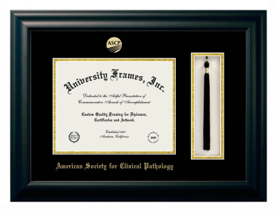 American Society for Clinical Pathology Diploma with Tassel Box Frame in Satin Black with Black & Gold Mats for document: 8 1/2"h x 11"w  