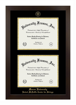 Mercer University Robert McDuffie Center for Strings Double Diploma Frame in Manhattan Espresso with Black & Gold Mats for document: 8 1/2"h x 11"w  , document: 8 1/2"h x 11"w  