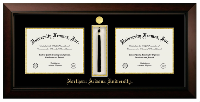 Northern Arizona University Double Degree with Tassel Box (Side-by-Side) Frame in Legacy Black Cherry with Black & Gold Mats for document: 8 1/2"h x 11"w  , document: 8 1/2"h x 11"w  