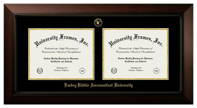 Embry-Riddle Aeronautical University (Daytona Campus) Double Degree (Side-by-Side) Frame in Legacy Black Cherry with Black & Gold Mats for document: 8 1/2"h x 11"w  , document: 8 1/2"h x 11"w  
