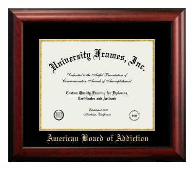 American Board of Addiction Diploma Frame in Satin Mahogany with Black & Gold Mats for document: 11"h x 14"w  
