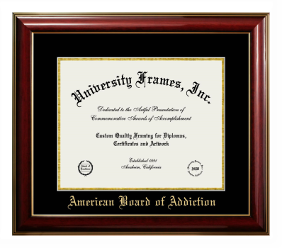 American Board of Addiction Diploma Frame in Classic Mahogany with Gold Trim with Black & Gold Mats for document: 11"h x 14"w  