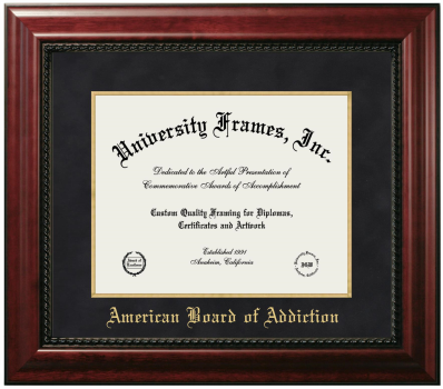American Board of Addiction Diploma Frame in Executive with Gold Fillet with Black Suede Mat for document: 11"h x 14"w  