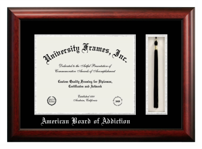 American Board of Addiction Diploma with Tassel Box Frame in Satin Mahogany with Black & Silver Mats for document: 11"h x 14"w  