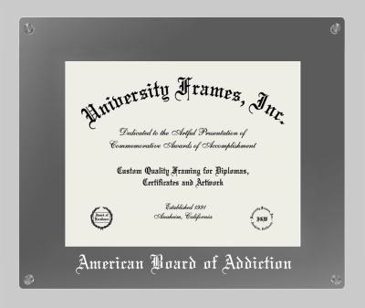 American Board of Addiction Lucent Clear-over-Smoke Frame in Lucent Smoke Moulding with Lucent Smoke Mat for document: 11"h x 14"w  