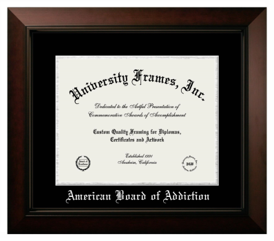 American Board of Addiction Diploma Frame in Legacy Black Cherry with Black & Silver Mats for document: 11"h x 14"w  