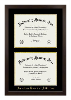 American Board of Addiction Double Diploma Frame in Manhattan Espresso with Black & Gold Mats for document: 11"h x 14"w  , document: 11"h x 14"w  