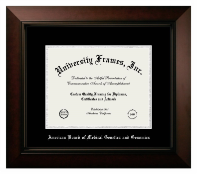 American Board of Medical Genetics and Genomics Diploma Frame in Legacy Black Cherry with Black & Silver Mats for document: 8 1/2"h x 11"w  