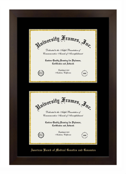 American Board of Medical Genetics and Genomics Double Diploma Frame in Manhattan Espresso with Black & Gold Mats for document: 8 1/2"h x 11"w  , document: 8 1/2"h x 11"w  
