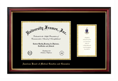 American Board of Medical Genetics and Genomics Diploma with Announcement Frame in Petite Mahogany with Gold Trim with Black & Gold Mats for document: 8 1/2"h x 11"w  , diploma: 7"h x 4"w  